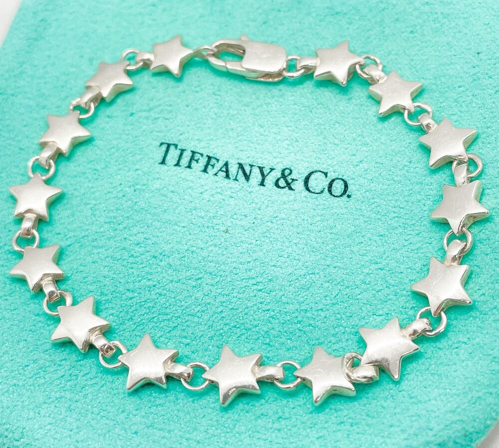 Tiffany & Co. Puff Star Link Bracelet Sterling Silver 7” W/ Pouch
